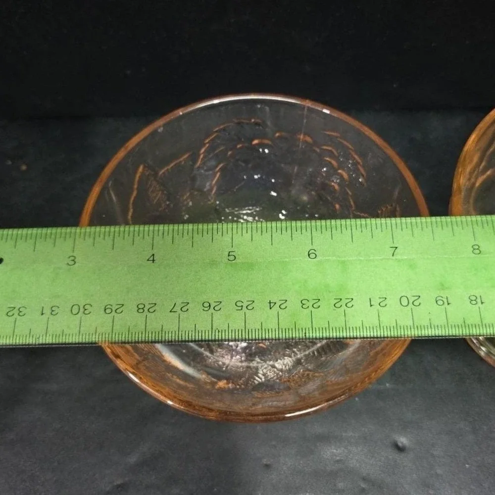 Pasabahce Pink Dessert Bowls, Set of 2, Vintage Fruit Design, Footed‎ Glassware